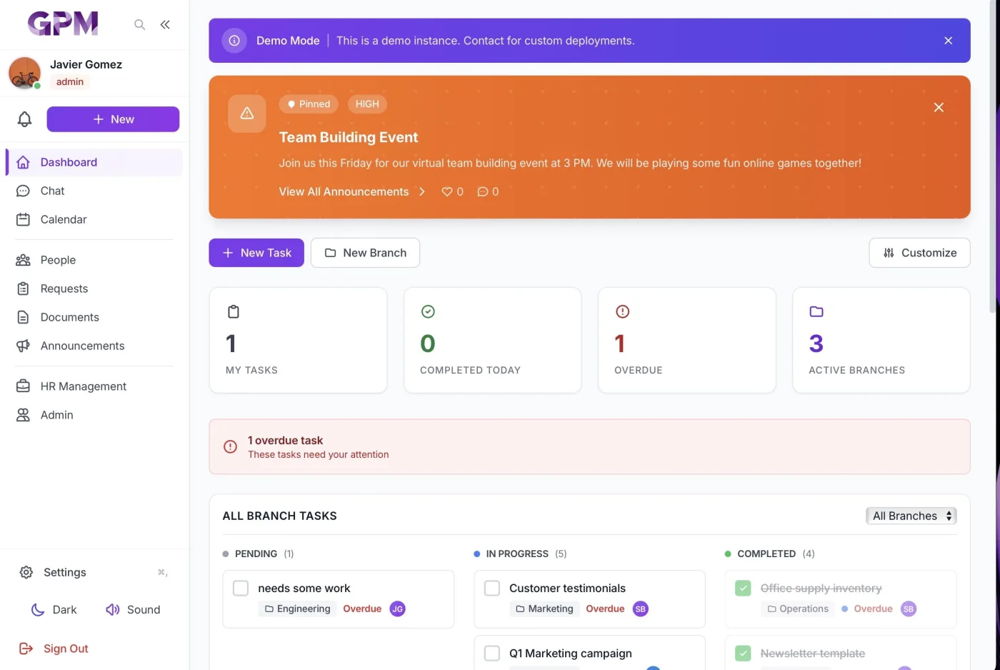 GPMS dashboard
